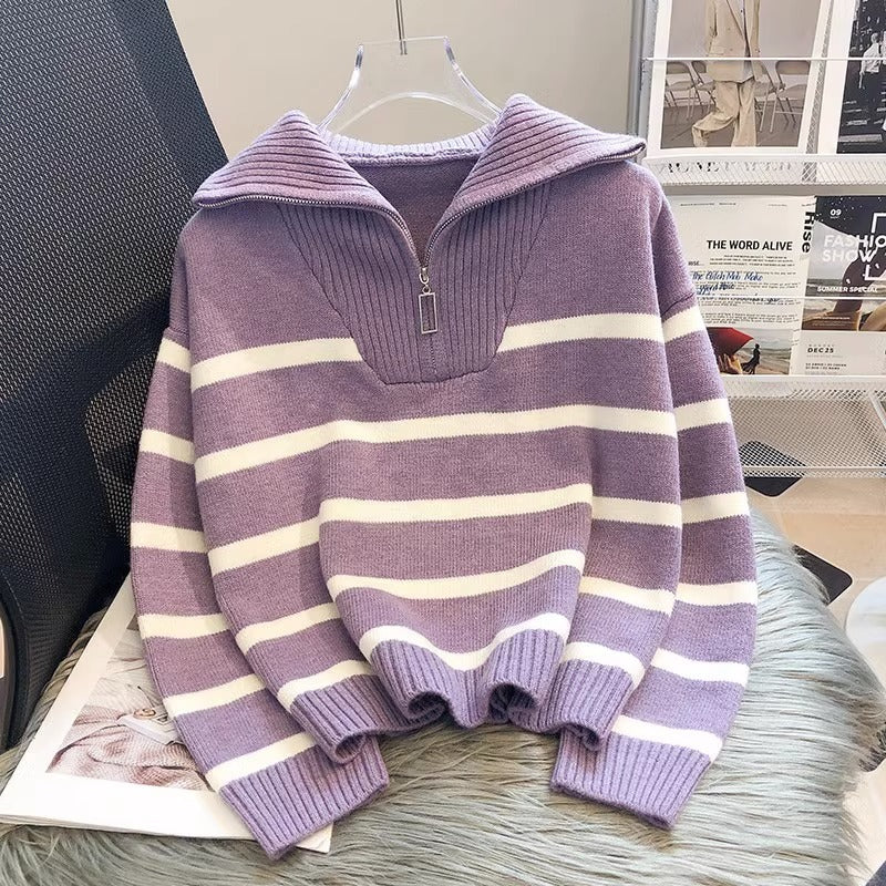 Striped Bottom Shirt, Short, Loose, And High-end For Outerwear Limorista