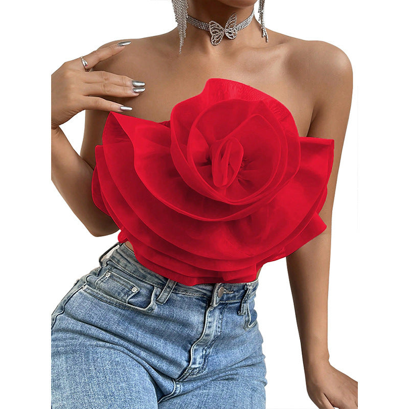 Three-dimensional Organza Flower Small Sling Chest-wrapped Vest Limorista