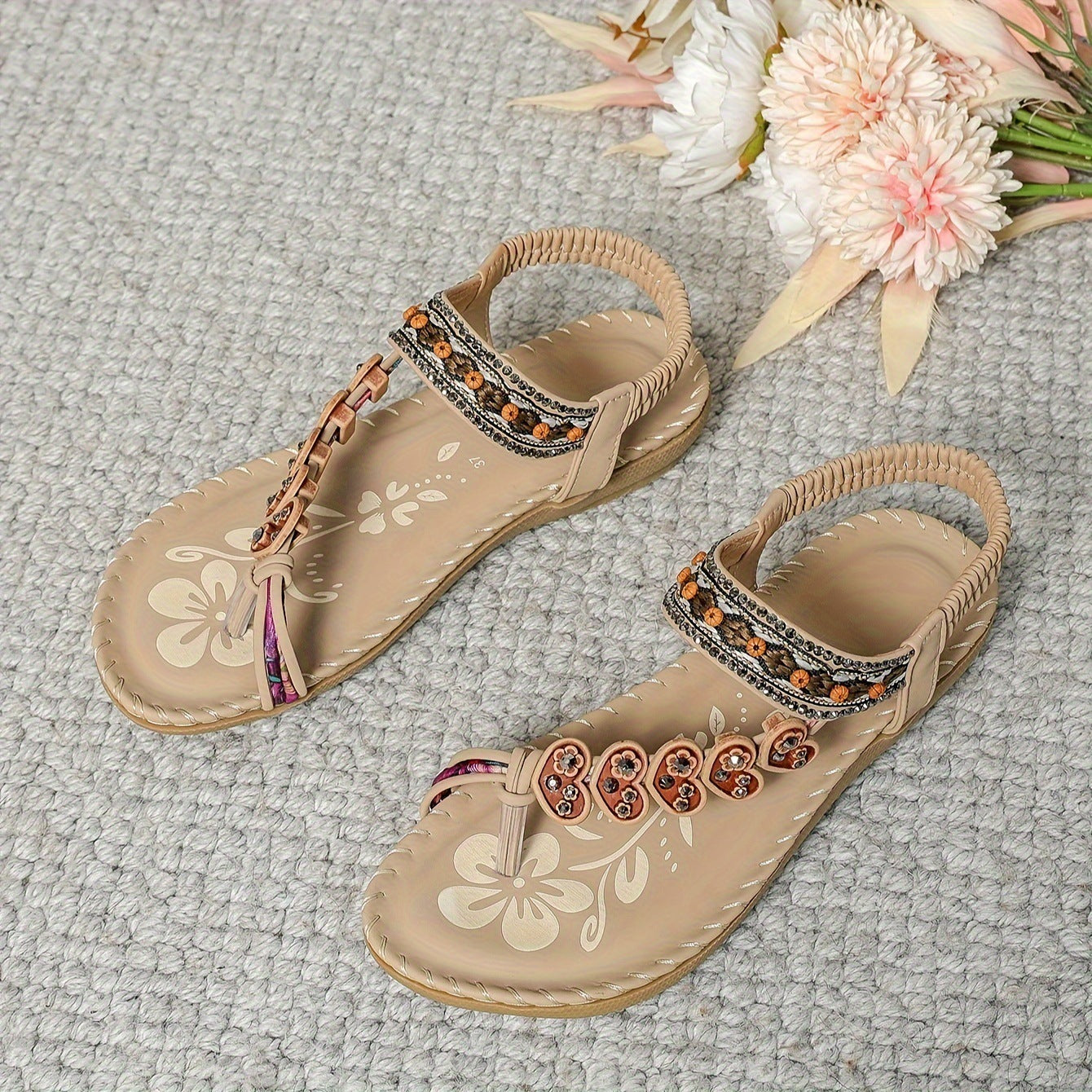 Bohemian Thong Sandals Summer Fashion Flowers Flat Beach Shoes For Women Limorista