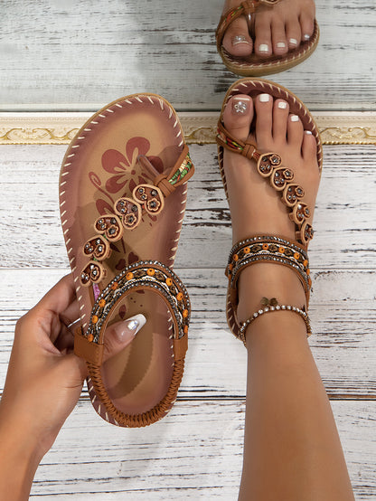 Bohemian Thong Sandals Summer Fashion Flowers Flat Beach Shoes For Women Limorista