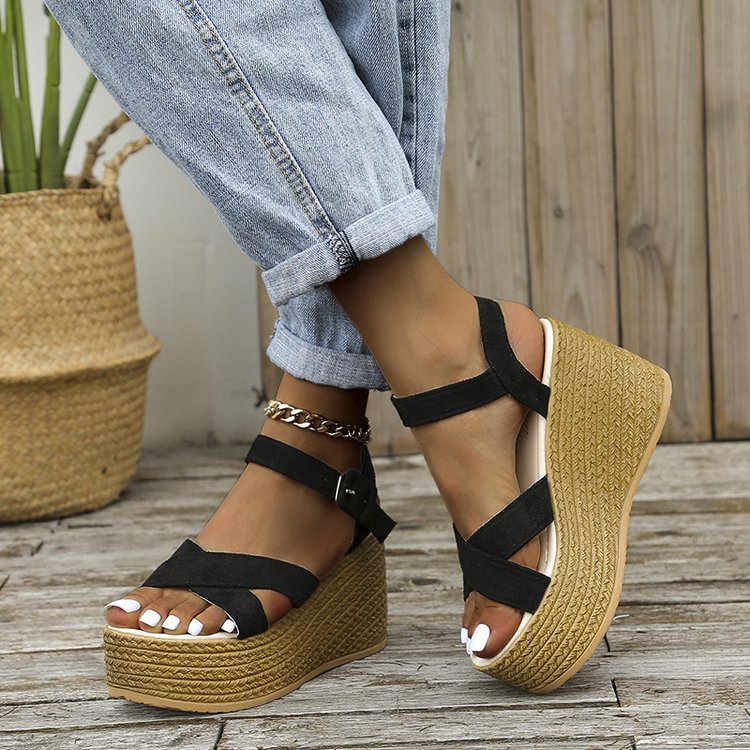 Wedge Sandals For Women Summer Casual Non-slip Cross-strap Platform Shoes With Hemp Heels Shoes Limorista
