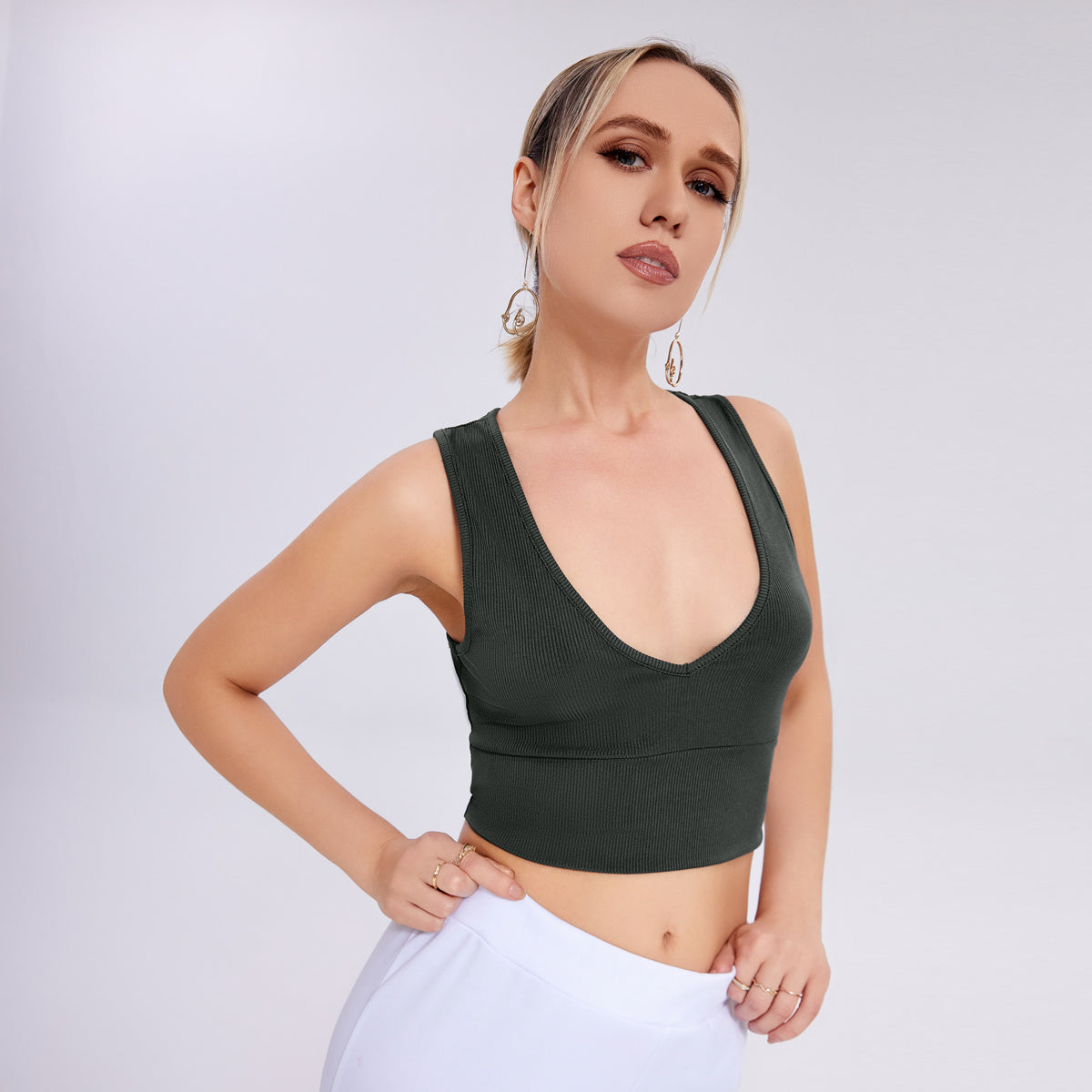 Cool Summer Fashionable And Sexy Deep V -neck Camisole Exposed Navel Suspender Vest Limorista
