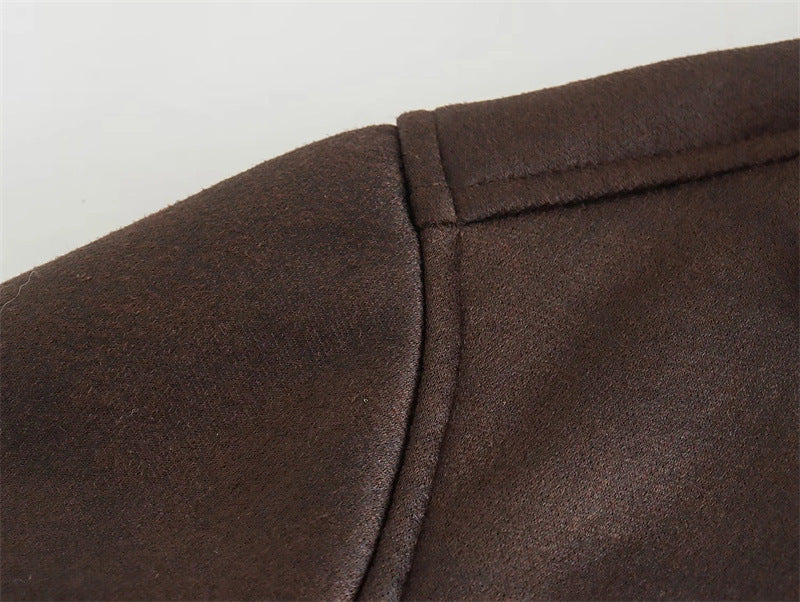 Faux Leather Double-sided Jacket European And American Locomotive Long Breasted Coat Limorista