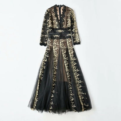 Embroidery Mesh Black Dress Women Limorista