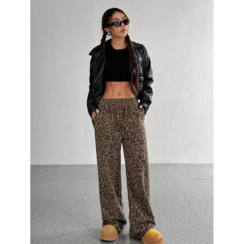 Leopard Print Floral Print Casual Jumpsuit Wide Leg Loose Limorista