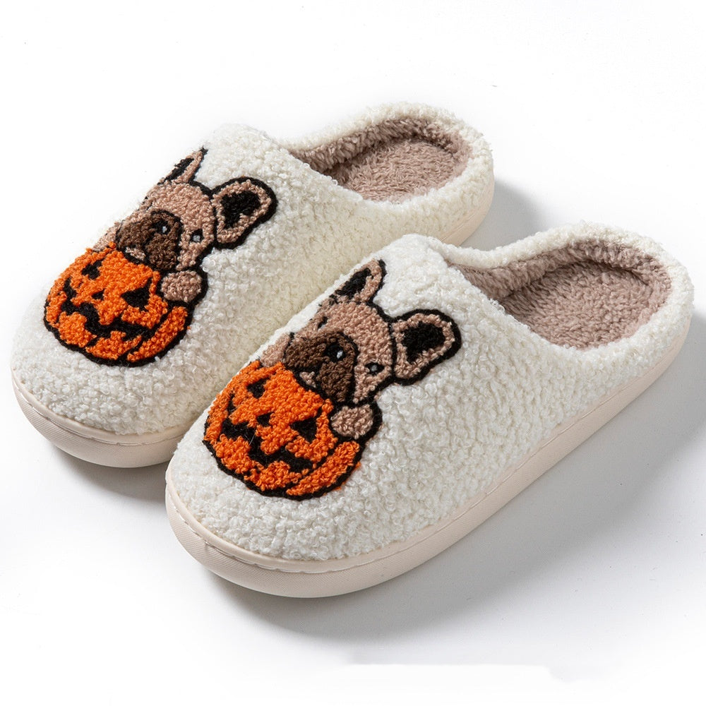 2024 New Halloween Cute Comfy Pumpkin House Slippers Outdoor Indoor For Spooky Season Non-slip Velvet Cotton Slippers Limorista