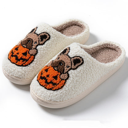 2024 New Halloween Cute Comfy Pumpkin House Slippers Outdoor Indoor For Spooky Season Non-slip Velvet Cotton Slippers Limorista
