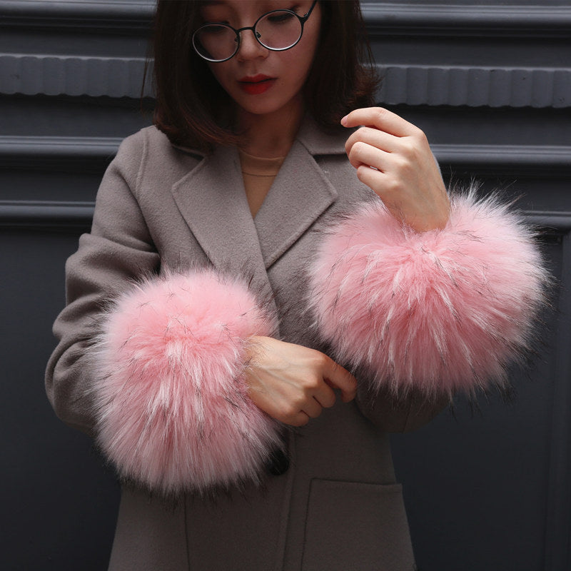 Faux Fur Fox Cuffs Plush Down Jacket  Big Artificial Hand Cuffs Limorista