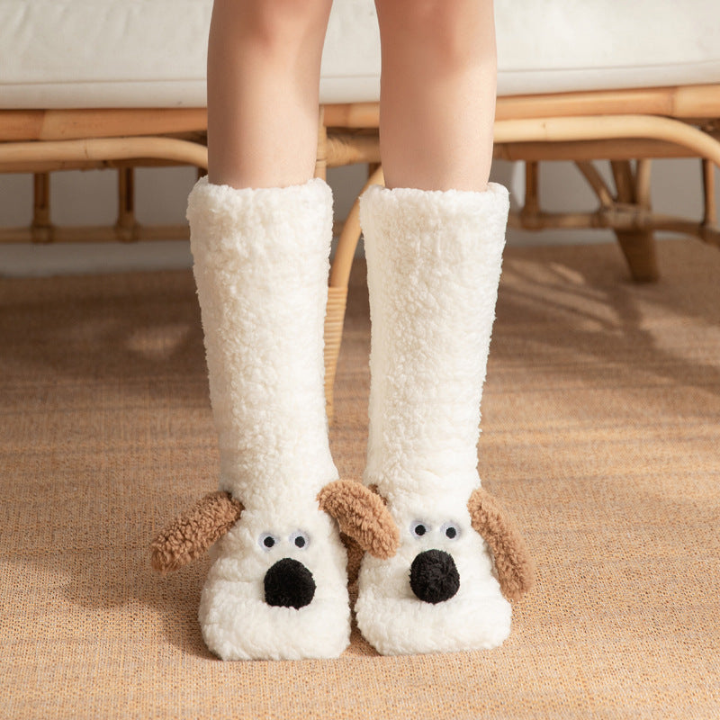 Cute Cartoon Dog Floor Socks Winter Warm Non-slip Plush Socks For Women Limorista
