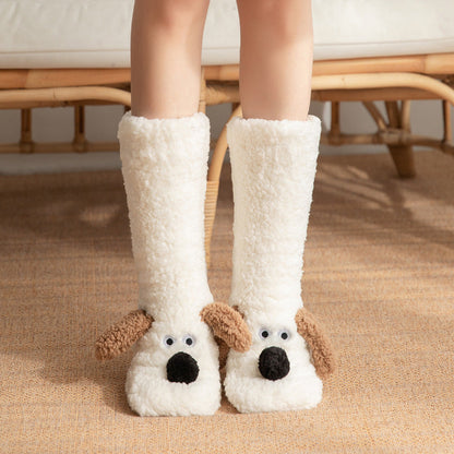 Cute Cartoon Dog Floor Socks Winter Warm Non-slip Plush Socks For Women Limorista