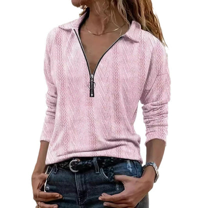 Lapel Solid Color Texture Series Zipper Women&