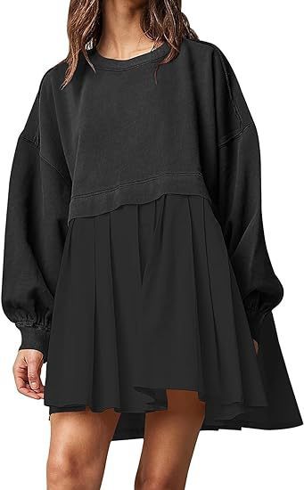 Sweater Dress Loose Long Sleeve Crewneck Pullover Tops Relaxed Fit Sweatshirts Short Dress Autumn And Winter Limorista