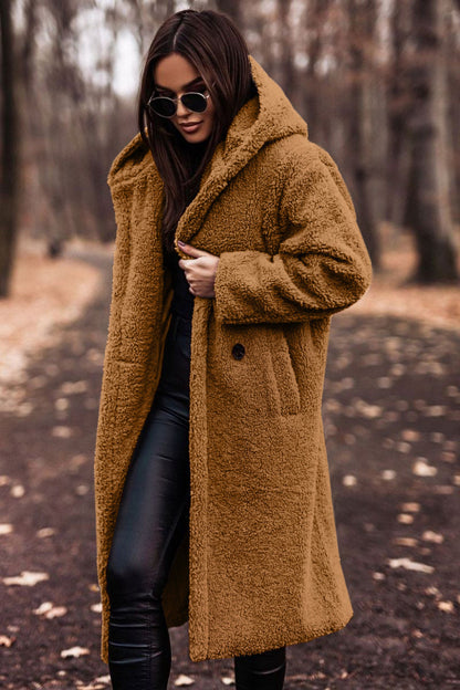 Fashion Long Clean Color Long Sleeve Woolen Women&