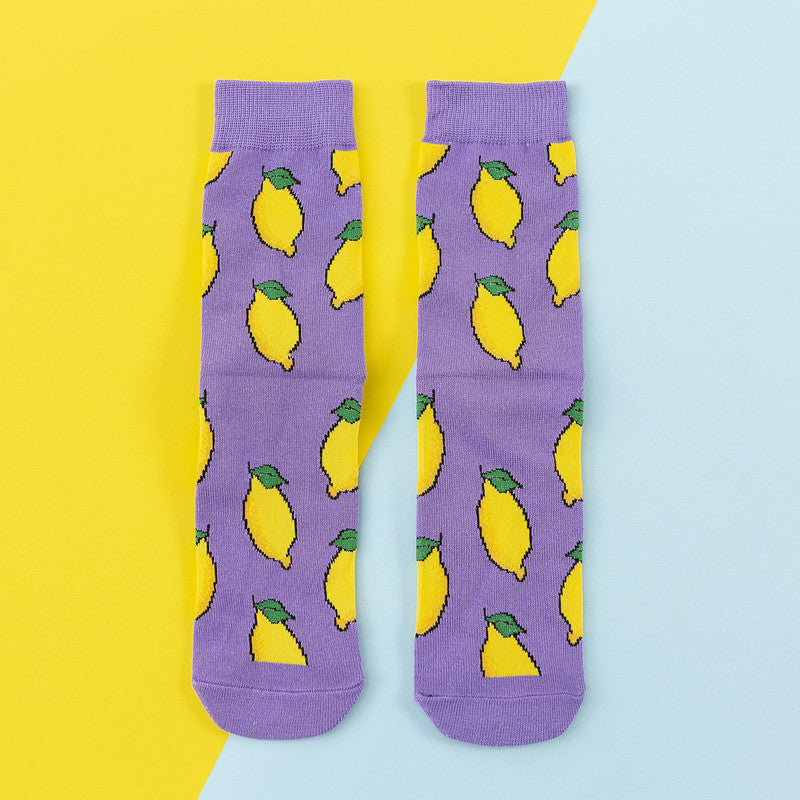 Avocado Chips Egg Fun Patchwork Color Medium Tube Cotton Socks Female Limorista