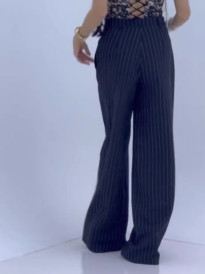 High-waisted Striped Wide-leg Pants Limorista