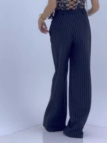 High-waisted Striped Wide-leg Pants Limorista