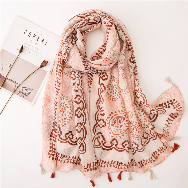 Japanese Style Artistic Fresh Cotton And Linen Scarf Retro Patchwork Bohemian Cashew Print Limorista
