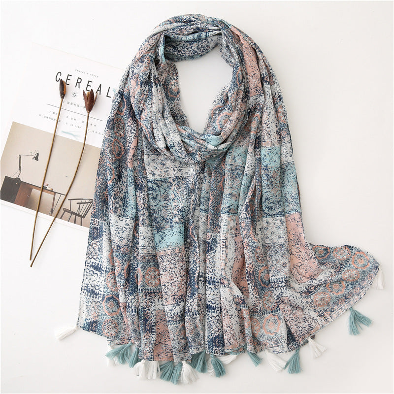 Japanese Style Artistic Fresh Cotton And Linen Scarf Retro Patchwork Bohemian Cashew Print Limorista