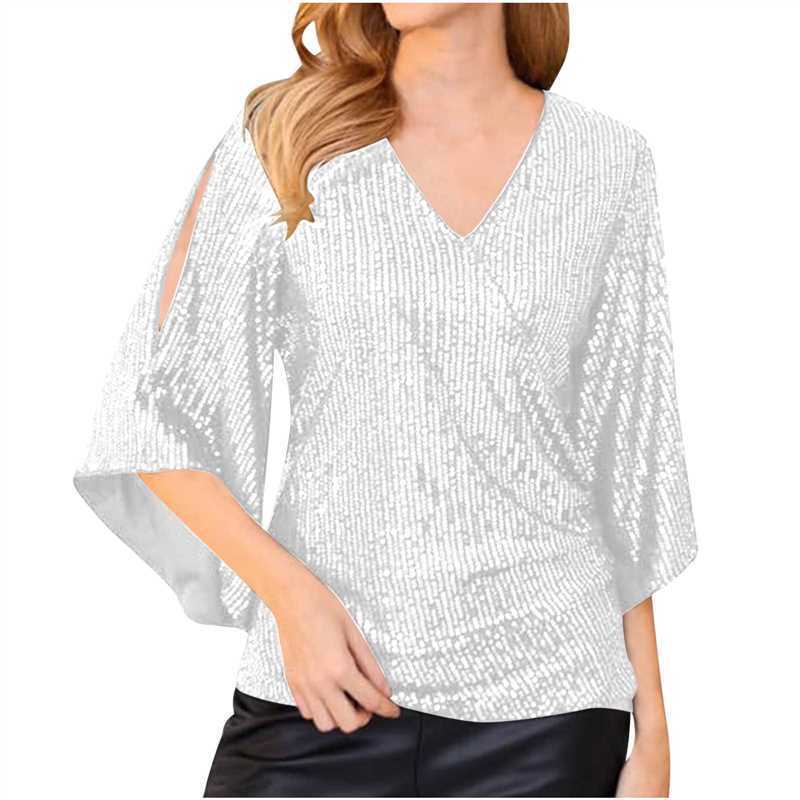 Loose Mid-length Sequined T-shirt Women&