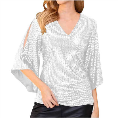 Loose Mid-length Sequined T-shirt Women&