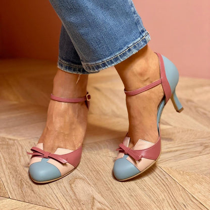 Ins Bow Sandals Summer Color-matching Pointed Toe Buckle High Heels Pumps Women&