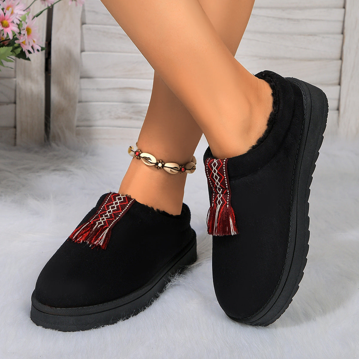 Winter Plush Home Slippers Fashion Round Toe Flat Suede Garden Shoes Indoor Warm Floor Bedroom Slipper For Women Limorista