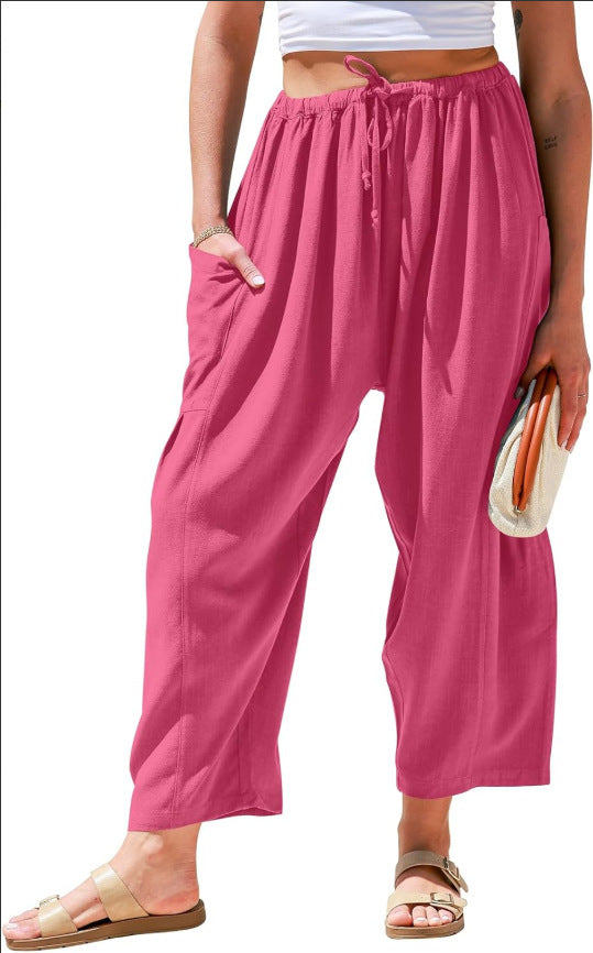 High Waist Wide Leg Loose Harem Cotton And Linen Trousers Limorista