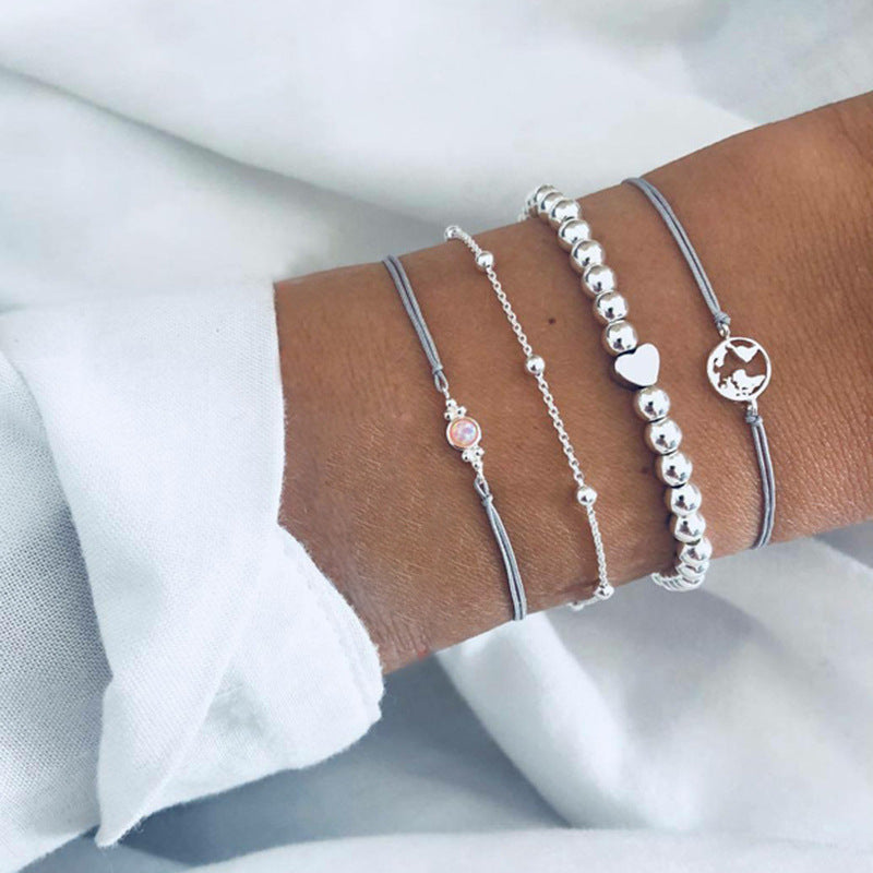 Map Opal Beads Peach Heart Chain Bracelet Four-piece Set Limorista