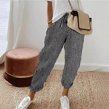 Summer Stripes Casual Pants Loose Elastic Waist Women Limorista