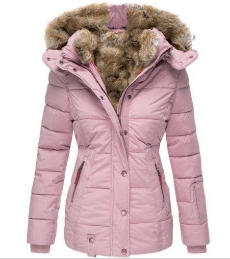 Fur collar long sleeve slim-fit cotton coat Limorista