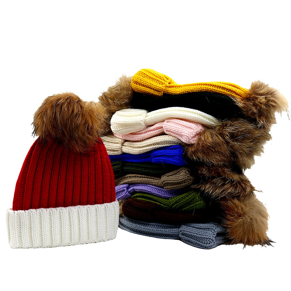 Fur Ball Knitted Hat Warm And Thick Woolen Cap Limorista