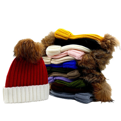 Fur Ball Knitted Hat Warm And Thick Woolen Cap Limorista