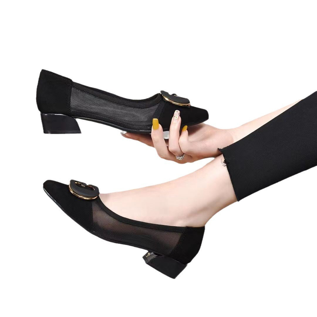 Metal Buckle Pointed-toe Hollowed Pumps Women Limorista