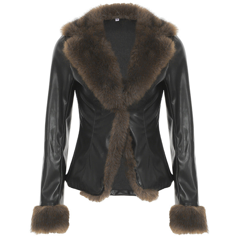 American Street Loose Fur Collar Leather Coat Limorista