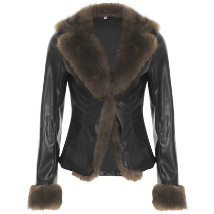 American Street Loose Fur Collar Leather Coat Limorista
