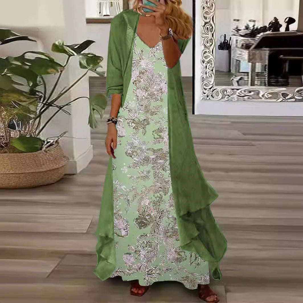 European And American Vacation Spaghetti Straps Long Skirt Indian Style Large Swing Skirt Two-piece Set Limorista