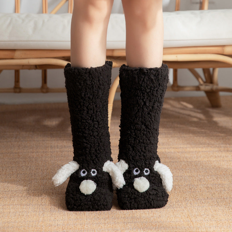 Cute Cartoon Dog Floor Socks Winter Warm Non-slip Plush Socks For Women Limorista