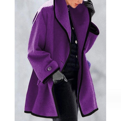 Multicolor Round Neck Loose Hooded Woolen Coat Limorista