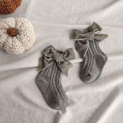 Baby Bowknot Woolen Pure Color Tube Socks Limorista