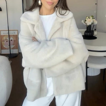 Loose Lapel Single Breasted Furry Coat Winter Fashion Fleece Long Sleeve Jacket Plush Short Top For Woman Limorista