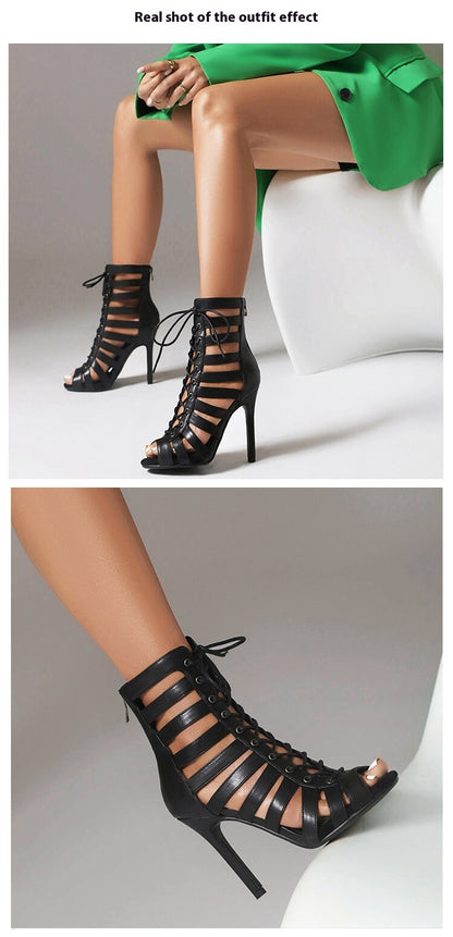 Summer Open Toed High Heel Lace-up Sandal Boots Limorista