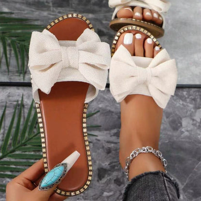 Flat Bottom Rhinestone Bowknot Slippers Women&