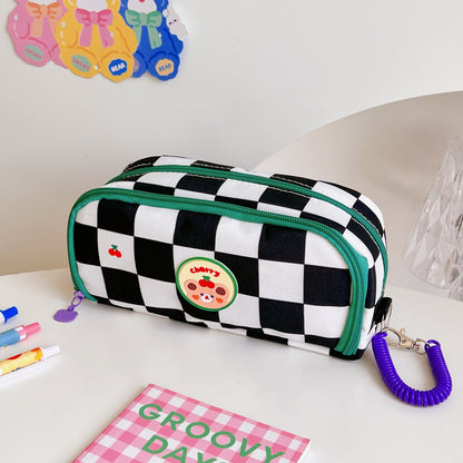 Japanese Simple Large-capacity Checkerboard Pencil Case Limorista
