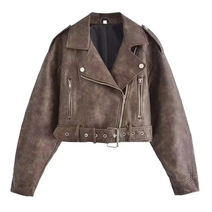 Washed Leather Motorcycle Jacket Women Limorista