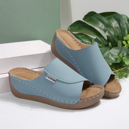 Simple Stylish Peep Toe Wedge Slippers Limorista