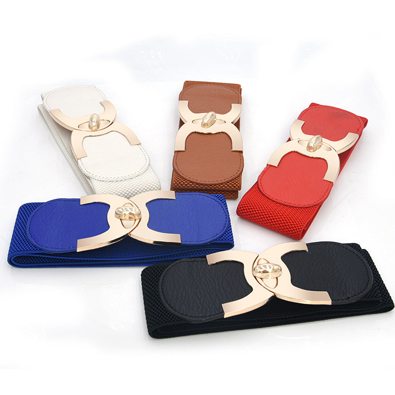 Fastener Decoration Wide Belt Women&