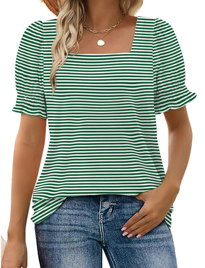 Spring And Summer New Fashion Simple U-neck Petal Sleeve Loose T-shirt Limorista