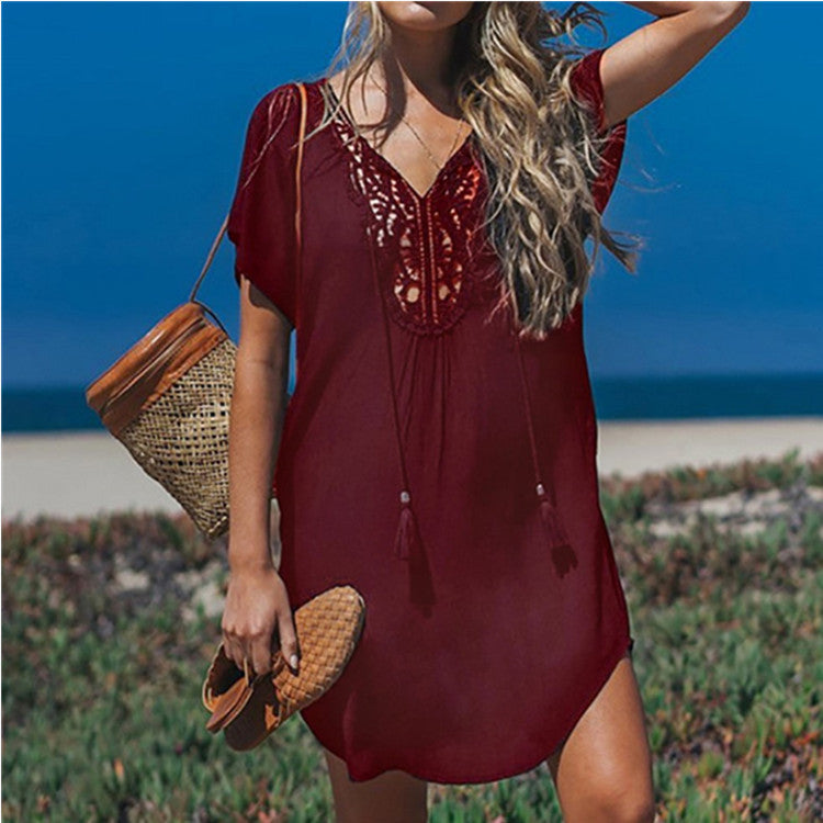 New Rayon Patchwork Edge Beach Vacation Dress Bikini Cover Limorista