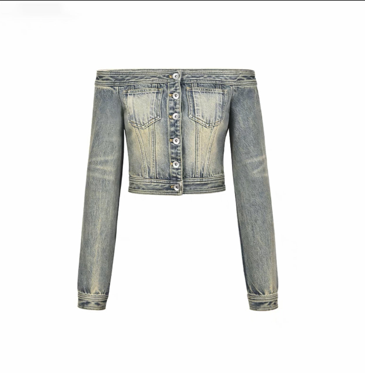 Off-shoulder Denim Long-sleeved Tops Slim-fit Short Version Limorista