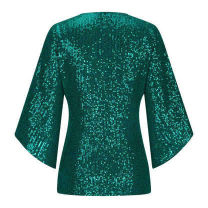 Loose Mid-length Sequined T-shirt Women&